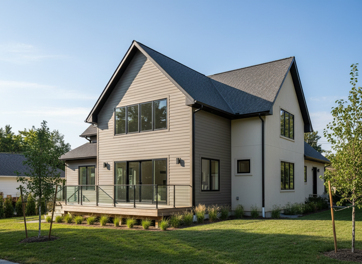 Completed two-story home addition blending with existing house